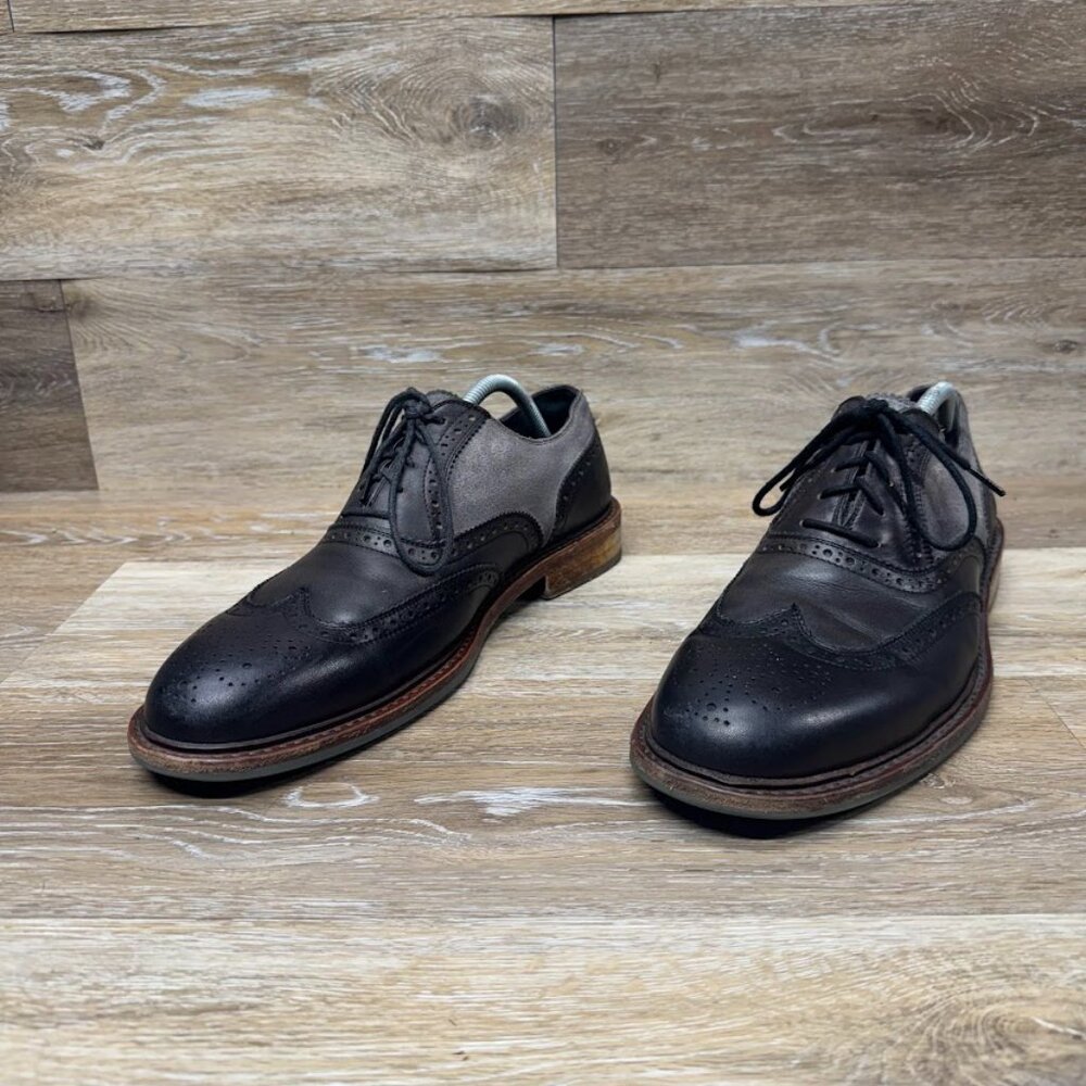 Kenneth Cole Elite Class Gray/Black Leather Wingtip Oxford Shoes Men's Size 10.5
